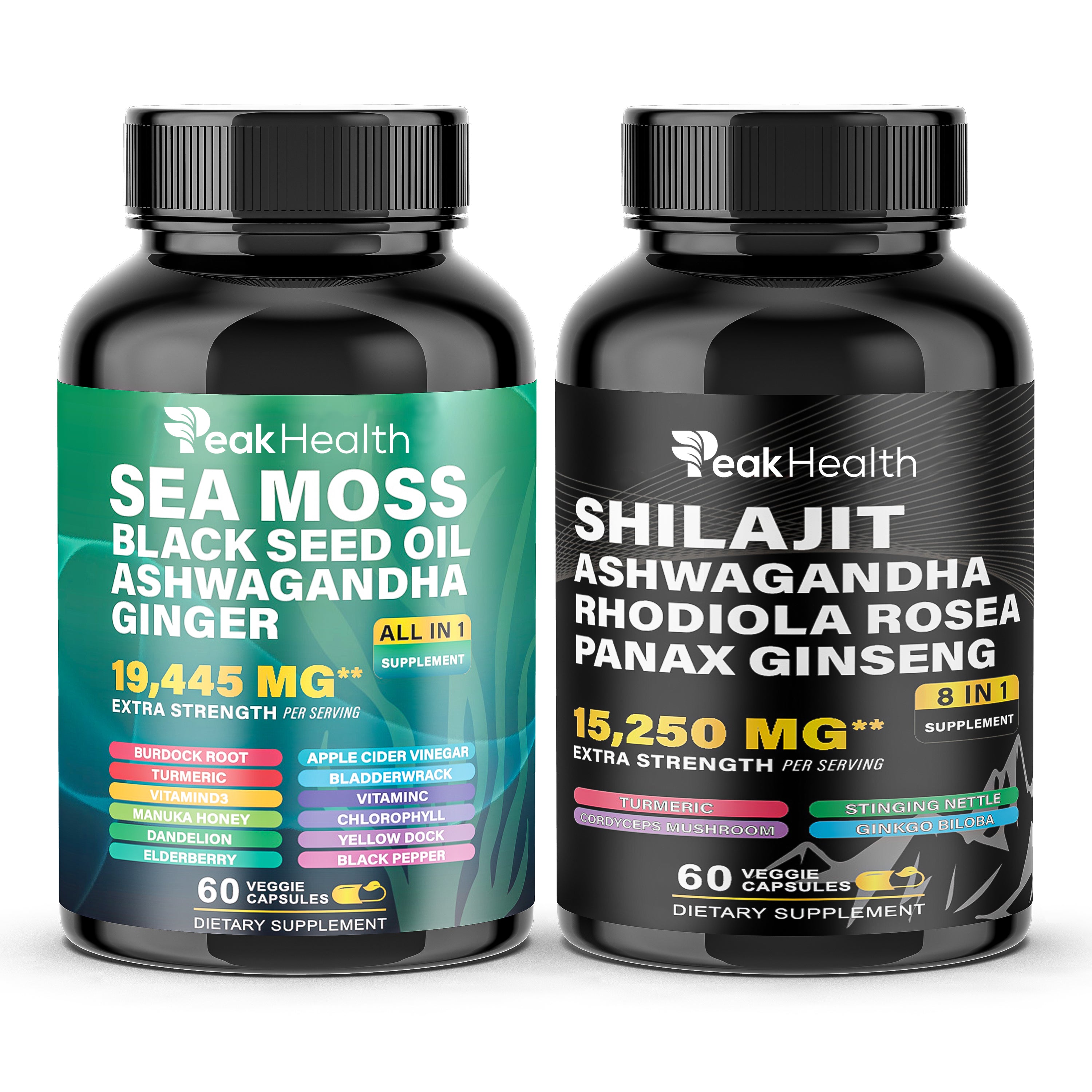 Ultimate Wellness Power Pack - 3-Month Supply of High-Potency Supplements for Energy, Immunity, and Recovery - Boost Your Health with Sea Moss 7000mg, Black Seed Oil 4000mg, Ashwagandha 2000mg, Ginger & Rhodiola 1000mg, and Panax Ginseng 1500mg