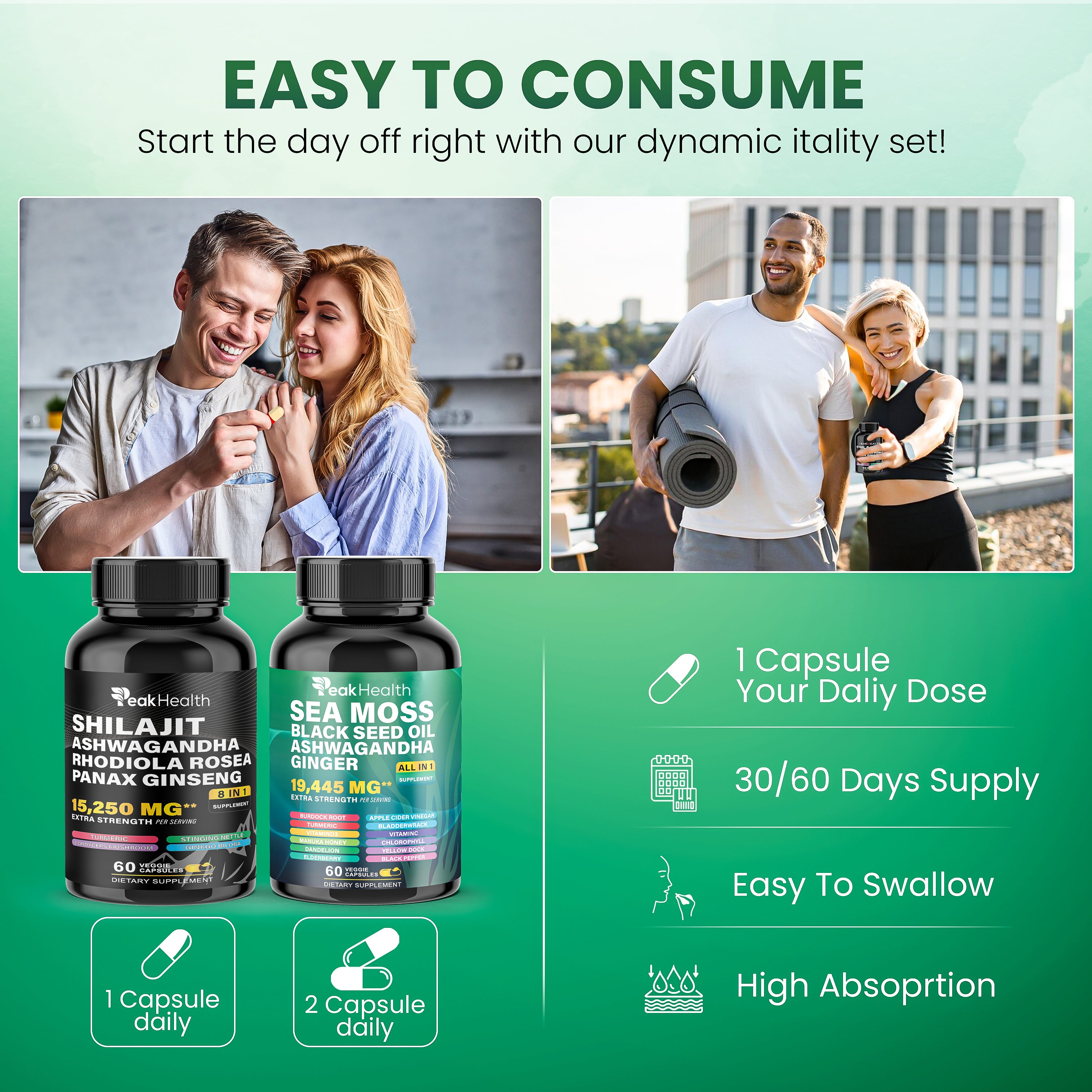 Ultimate Wellness Power Pack - 3-Month Supply of High-Potency Supplements for Energy, Immunity, and Recovery - Boost Your Health with Sea Moss 7000mg, Black Seed Oil 4000mg, Ashwagandha 2000mg, Ginger & Rhodiola 1000mg, and Panax Ginseng 1500mg