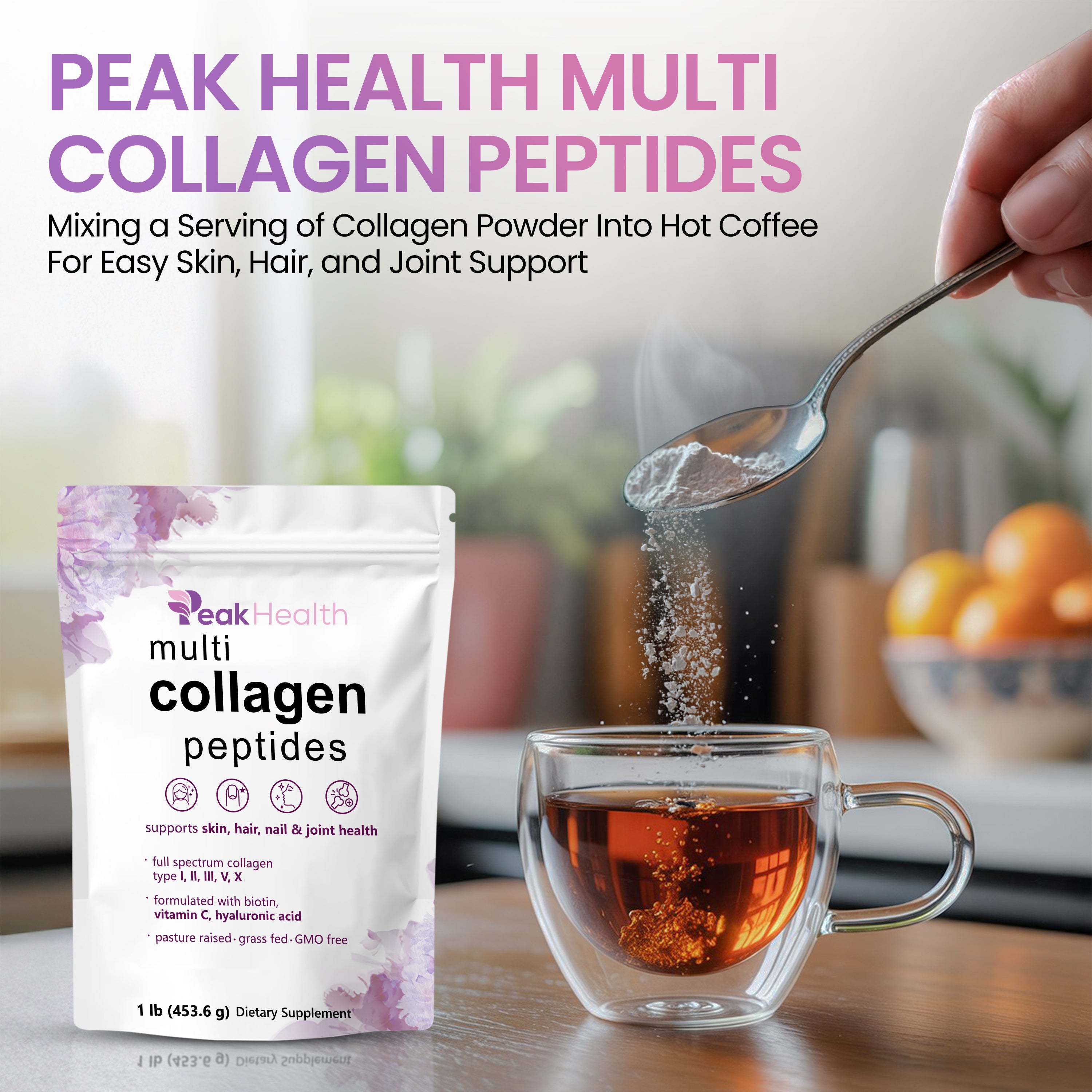 Multi Collagen Protein Powder, 2 Pounds – Type I,II,III,V,X with Biotin, Hyaluronic Acid, Vitamin C – Unflavored Collagen Peptides – Keto & Paleo Friendly, Easy Dissolve, Non-GMO