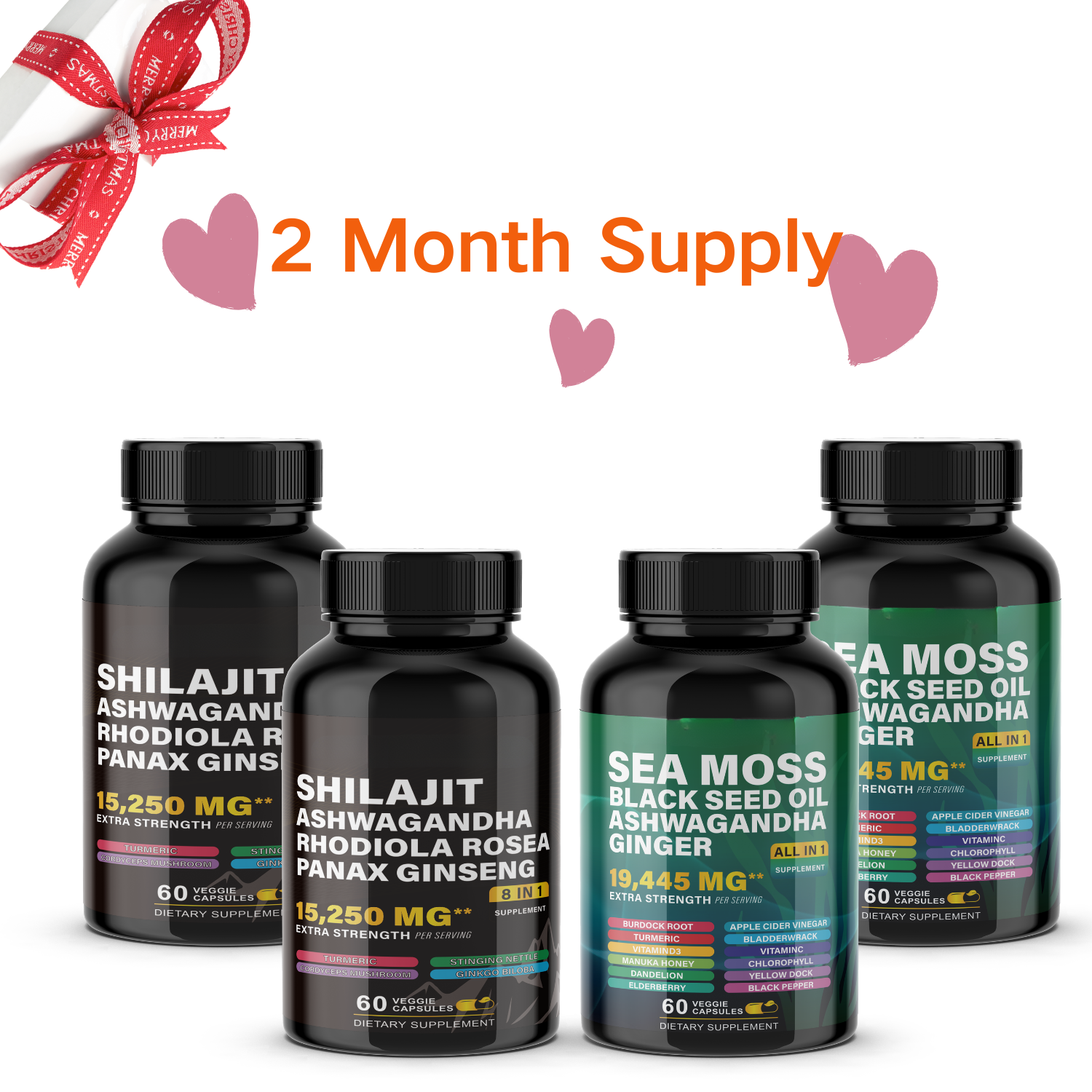 Ultimate Wellness Power Pack - 3-Month Supply of High-Potency Supplements for Energy, Immunity, and Recovery - Boost Your Health with Sea Moss 7000mg, Black Seed Oil 4000mg, Ashwagandha 2000mg, Ginger & Rhodiola 1000mg, and Panax Ginseng 1500mg