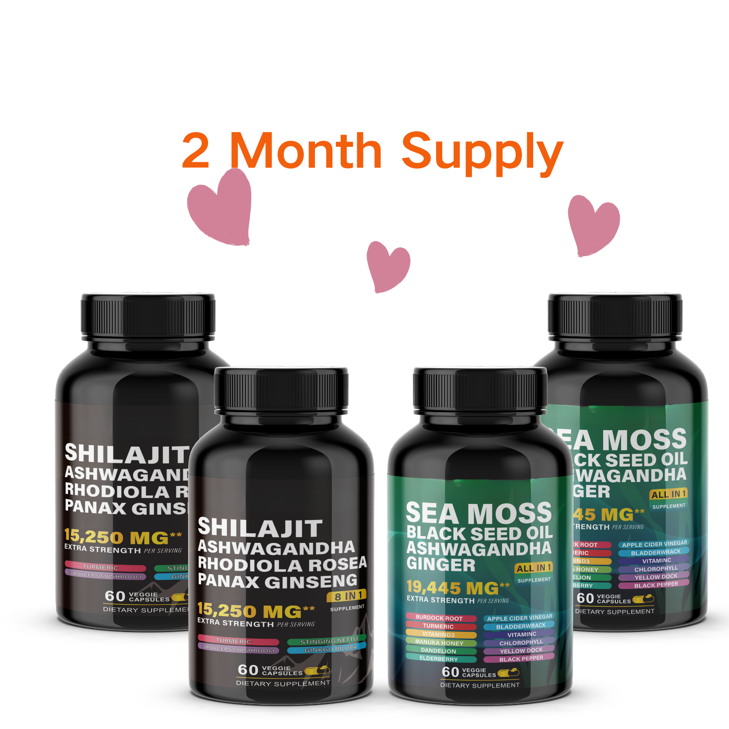 Ultimate Wellness Power Pack - 3-Month Supply of High-Potency Supplements for Energy, Immunity, and Recovery - Boost Your Health with Sea Moss 7000mg, Black Seed Oil 4000mg, Ashwagandha 2000mg, Ginger & Rhodiola 1000mg, and Panax Ginseng 1500mg