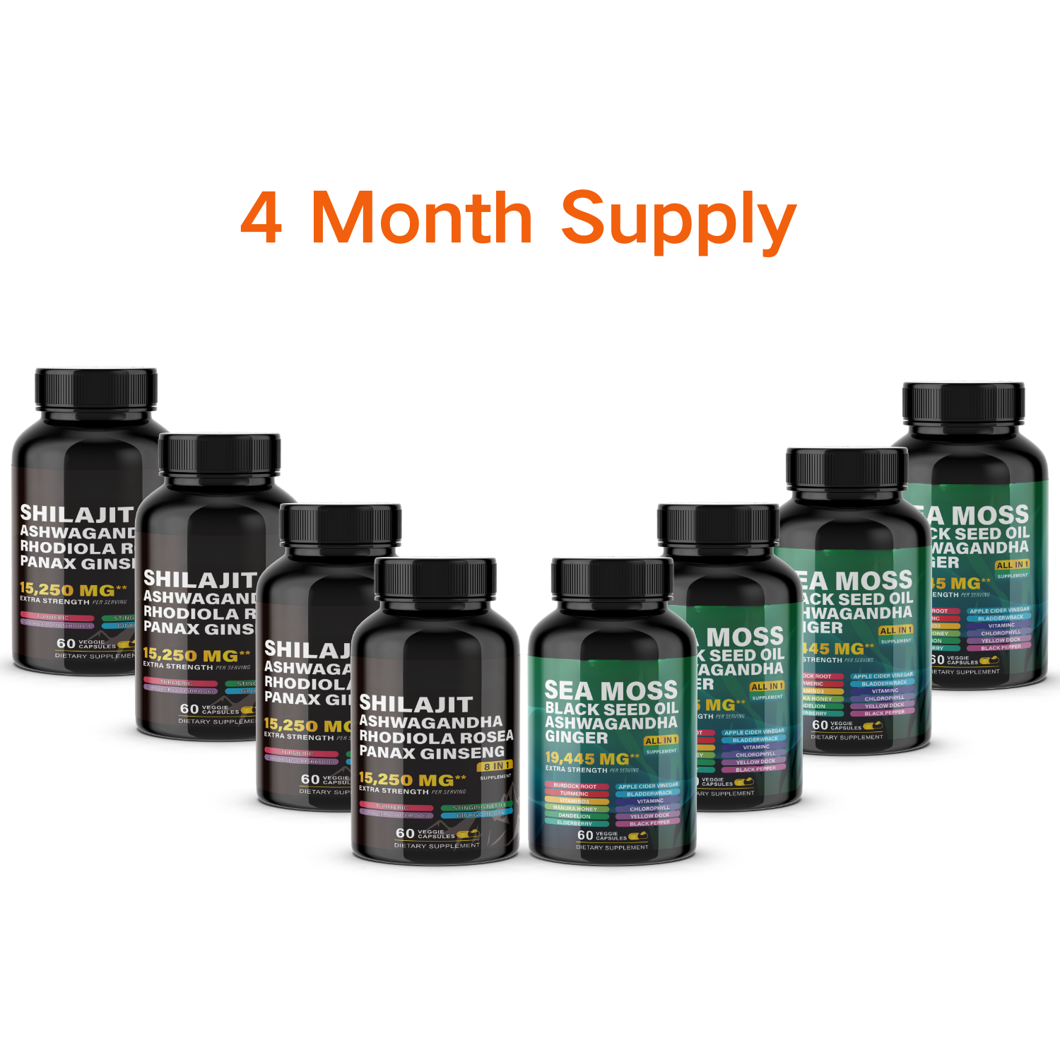 Ultimate Wellness Power Pack - 3-Month Supply of High-Potency Supplements for Energy, Immunity, and Recovery - Boost Your Health with Sea Moss 7000mg, Black Seed Oil 4000mg, Ashwagandha 2000mg, Ginger & Rhodiola 1000mg, and Panax Ginseng 1500mg