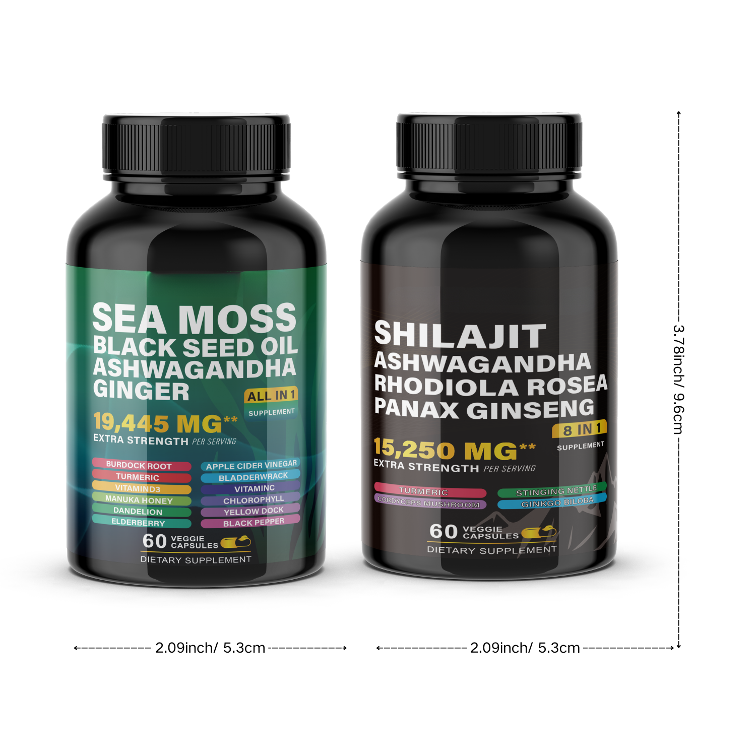 Ultimate Wellness Power Pack - 3-Month Supply of High-Potency Supplements for Energy, Immunity, and Recovery - Boost Your Health with Sea Moss 7000mg, Black Seed Oil 4000mg, Ashwagandha 2000mg, Ginger & Rhodiola 1000mg, and Panax Ginseng 1500mg