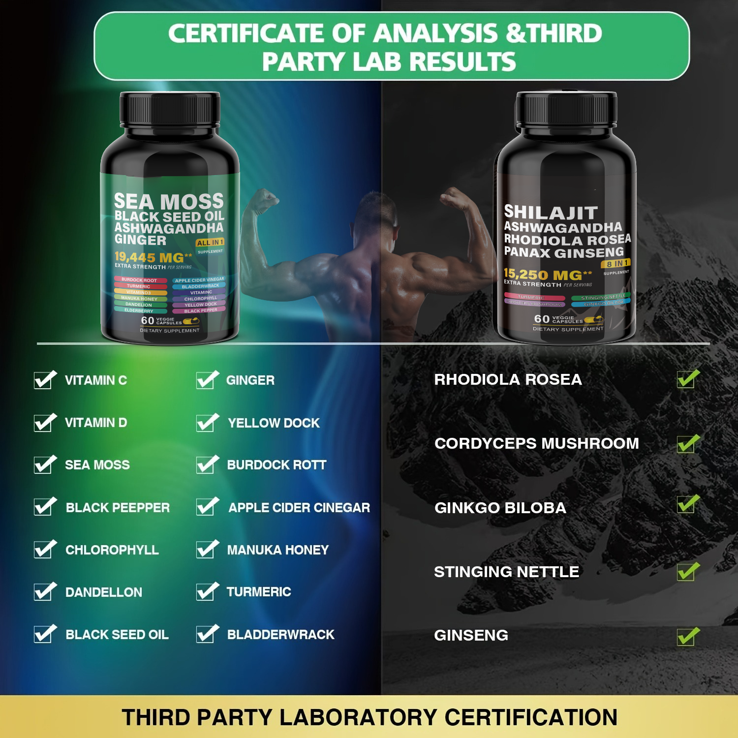 Ultimate Wellness Power Pack - 3-Month Supply of High-Potency Supplements for Energy, Immunity, and Recovery - Boost Your Health with Sea Moss 7000mg, Black Seed Oil 4000mg, Ashwagandha 2000mg, Ginger & Rhodiola 1000mg, and Panax Ginseng 1500mg