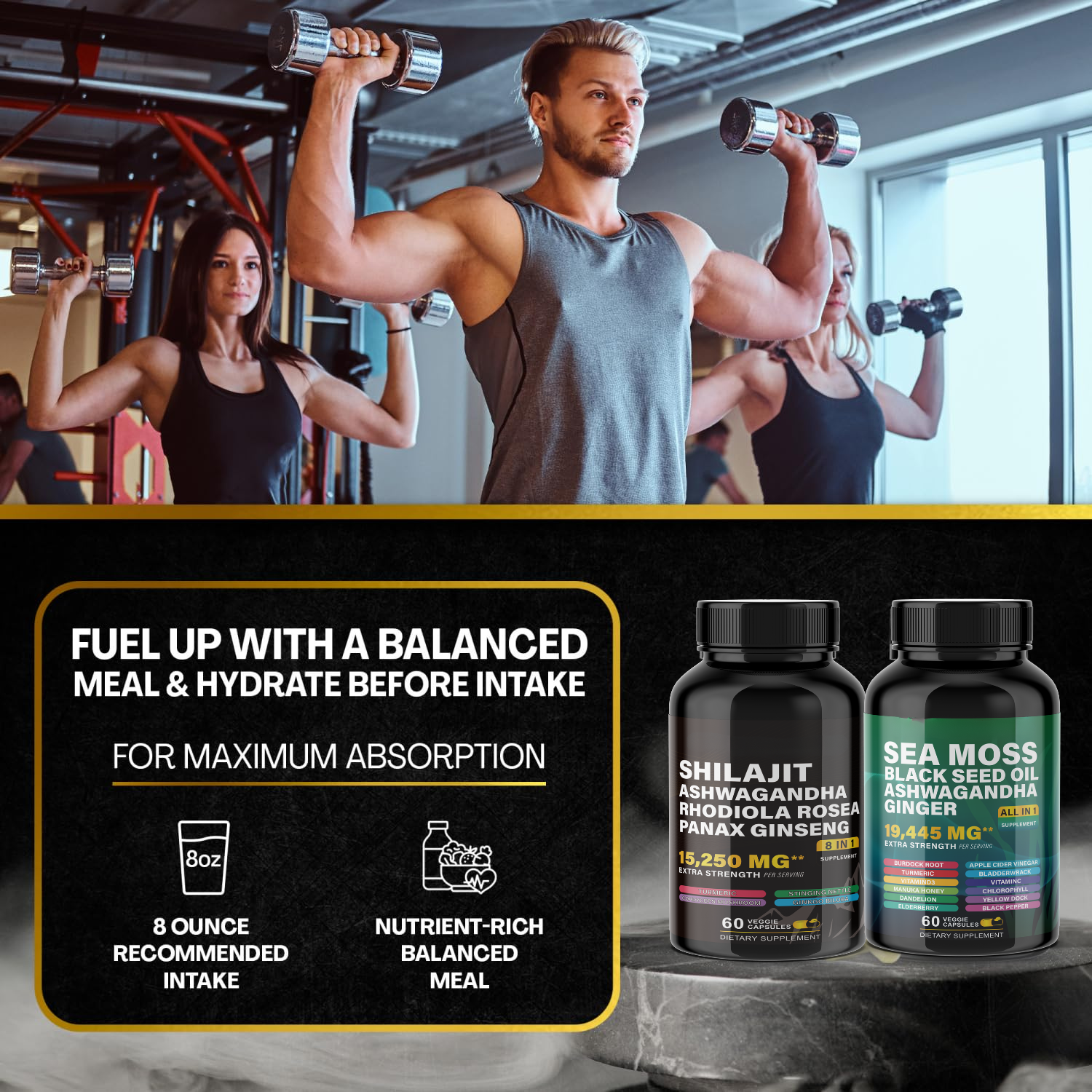 Ultimate Wellness Power Pack - 3-Month Supply of High-Potency Supplements for Energy, Immunity, and Recovery - Boost Your Health with Sea Moss 7000mg, Black Seed Oil 4000mg, Ashwagandha 2000mg, Ginger & Rhodiola 1000mg, and Panax Ginseng 1500mg
