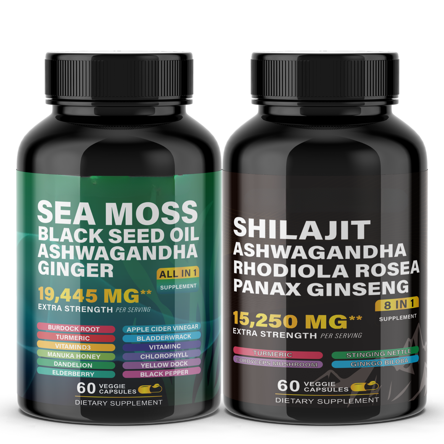 Ultimate Wellness Power Pack - 3-Month Supply of High-Potency Supplements for Energy, Immunity, and Recovery - Boost Your Health with Sea Moss 7000mg, Black Seed Oil 4000mg, Ashwagandha 2000mg, Ginger & Rhodiola 1000mg, and Panax Ginseng 1500mg