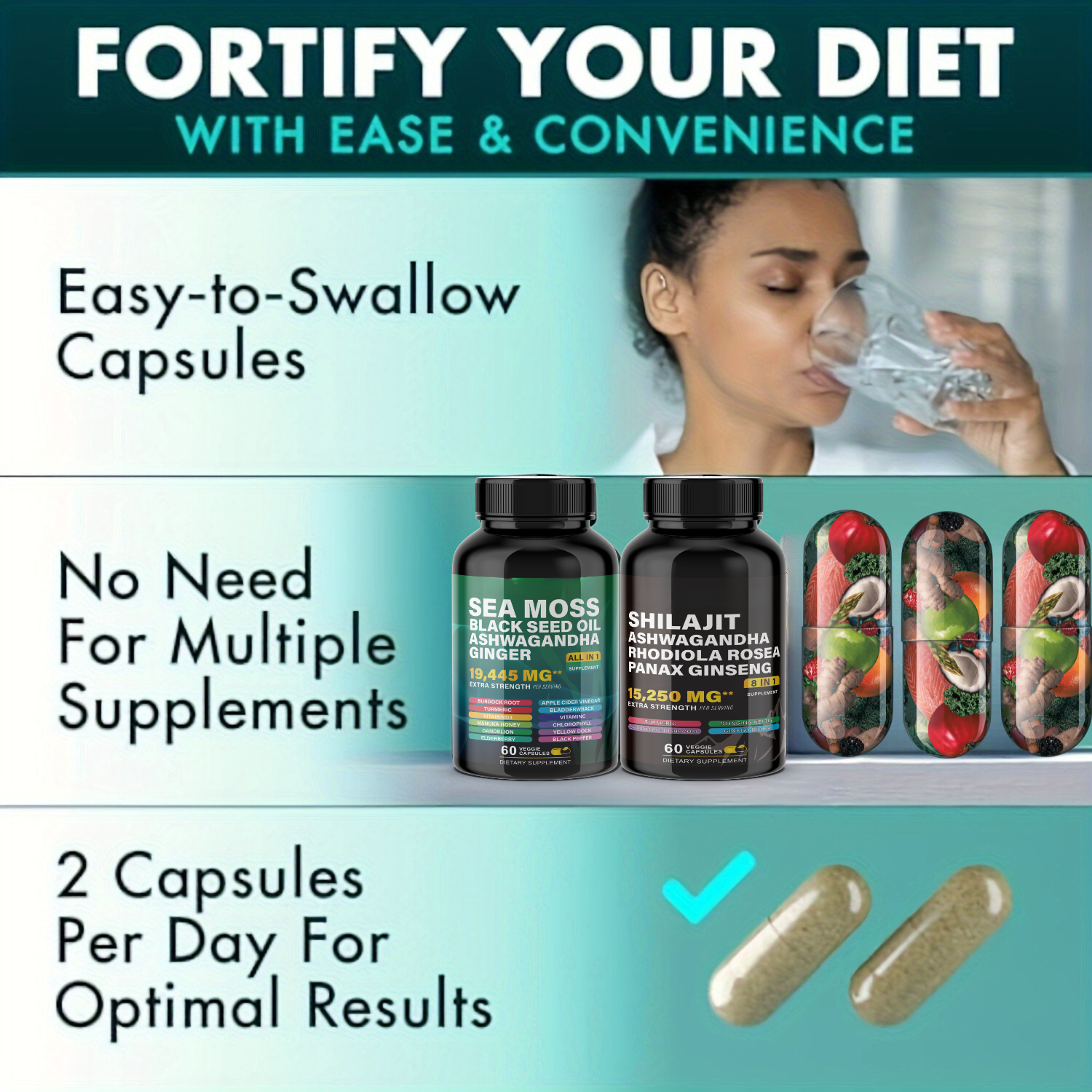 Ultimate Wellness Power Pack - 3-Month Supply of High-Potency Supplements for Energy, Immunity, and Recovery - Boost Your Health with Sea Moss 7000mg, Black Seed Oil 4000mg, Ashwagandha 2000mg, Ginger & Rhodiola 1000mg, and Panax Ginseng 1500mg