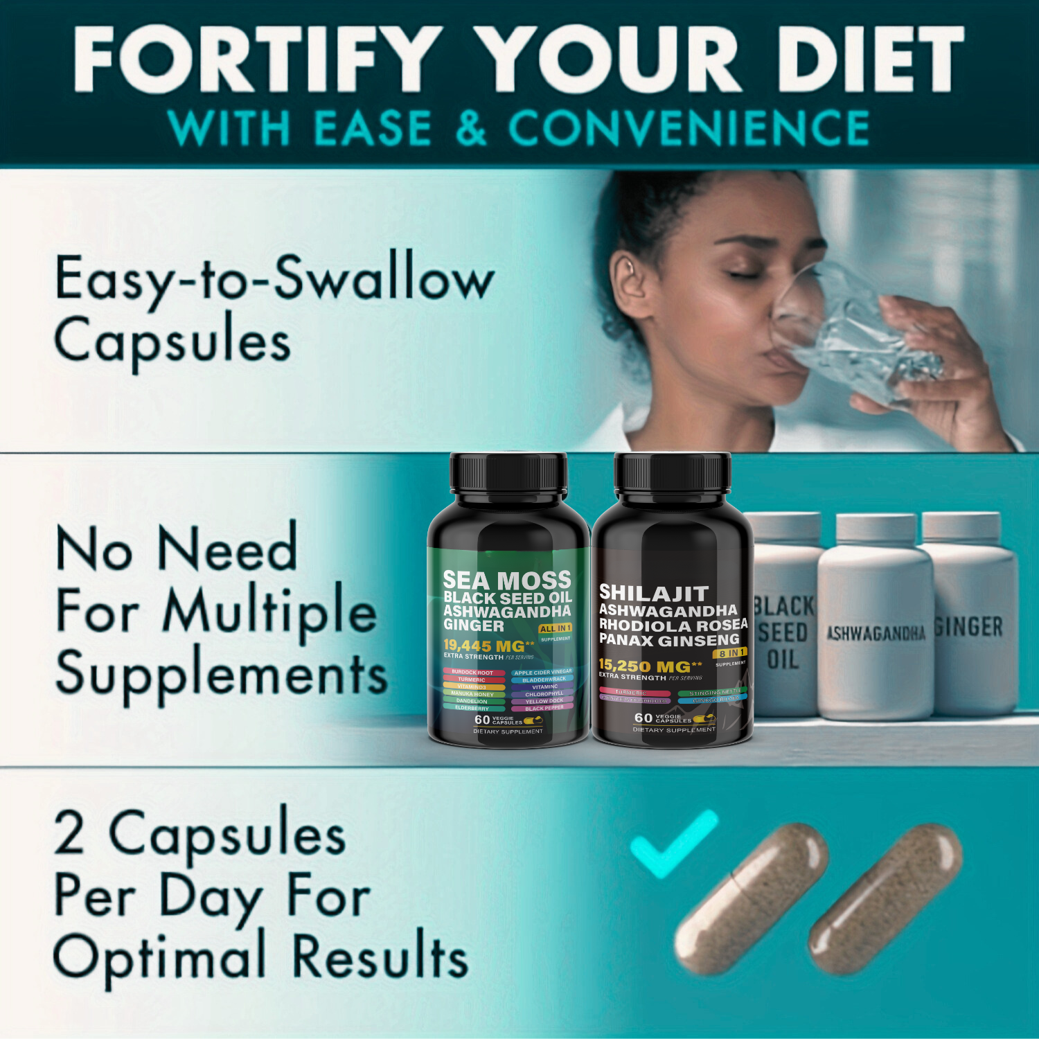 Ultimate Wellness Power Pack - 3-Month Supply of High-Potency Supplements for Energy, Immunity, and Recovery - Boost Your Health with Sea Moss 7000mg, Black Seed Oil 4000mg, Ashwagandha 2000mg, Ginger & Rhodiola 1000mg, and Panax Ginseng 1500mg