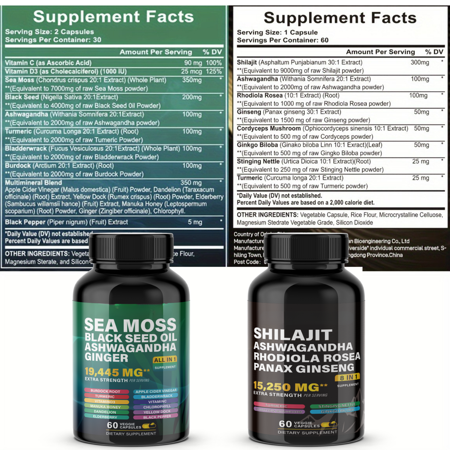 Ultimate Wellness Power Pack - 3-Month Supply of High-Potency Supplements for Energy, Immunity, and Recovery - Boost Your Health with Sea Moss 7000mg, Black Seed Oil 4000mg, Ashwagandha 2000mg, Ginger & Rhodiola 1000mg, and Panax Ginseng 1500mg