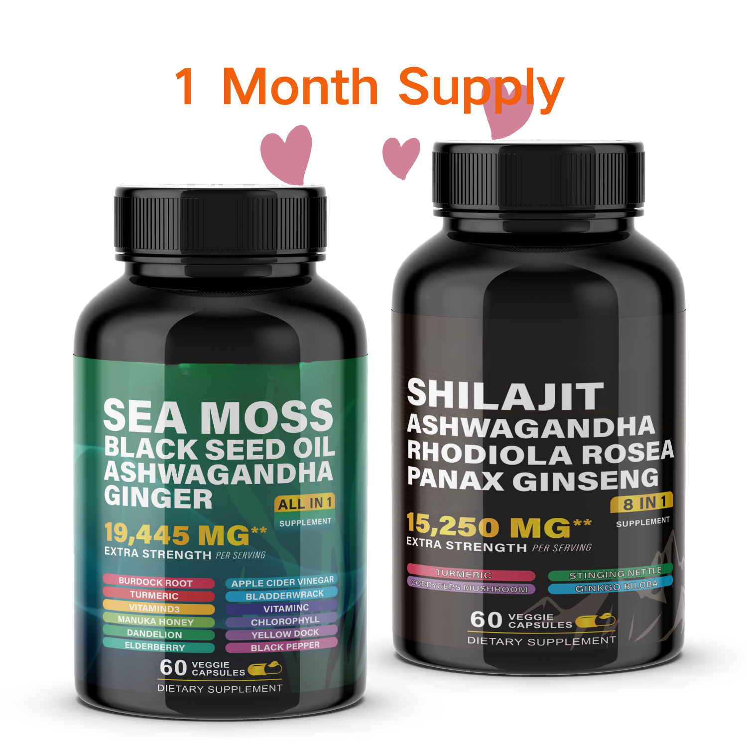 Ultimate Wellness Power Pack - 3-Month Supply of High-Potency Supplements for Energy, Immunity, and Recovery - Boost Your Health with Sea Moss 7000mg, Black Seed Oil 4000mg, Ashwagandha 2000mg, Ginger & Rhodiola 1000mg, and Panax Ginseng 1500mg