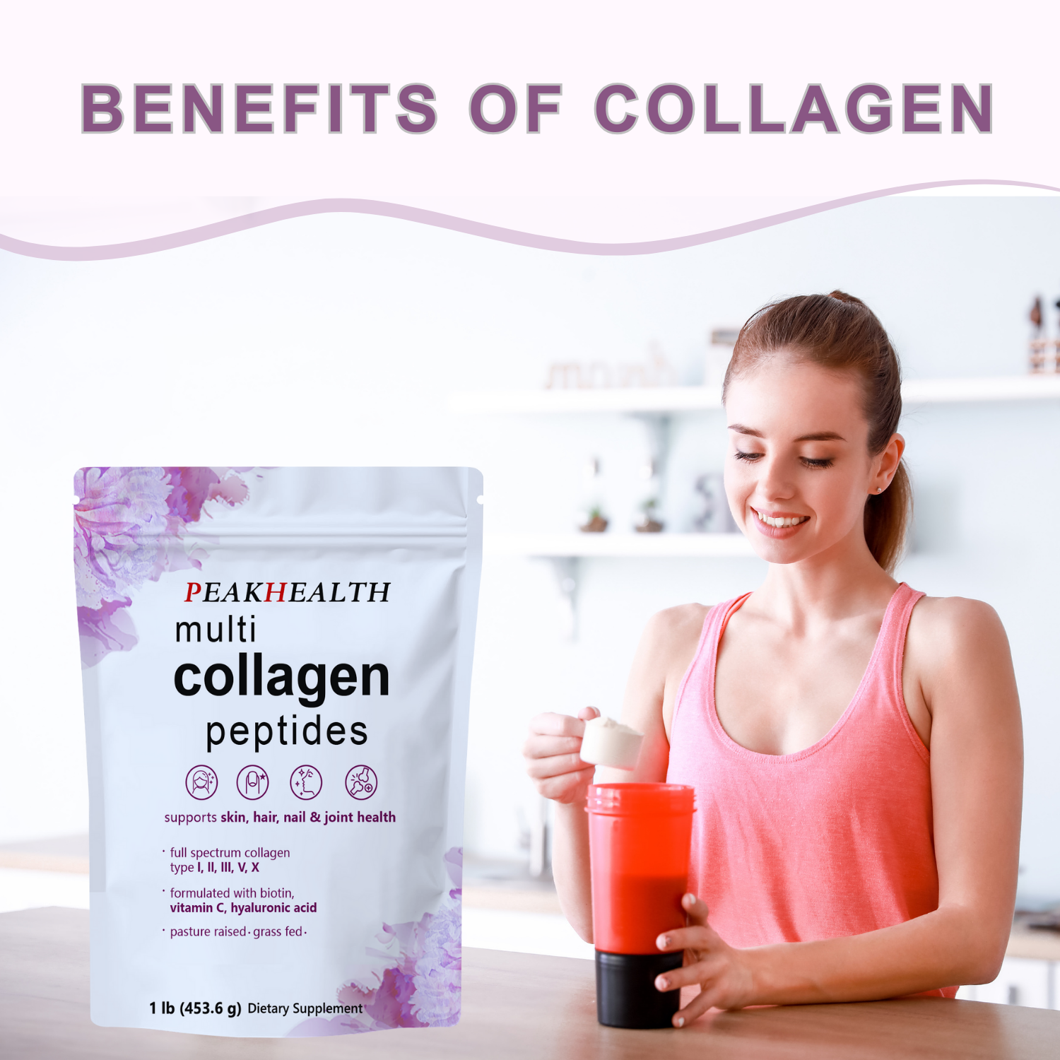 Multi Collagen Protein Powder, 2 Pounds – Type I,II,III,V,X with Biotin, Hyaluronic Acid, Vitamin C – Unflavored Collagen Peptides – Keto & Paleo Friendly, Easy Dissolve, Non-GMO