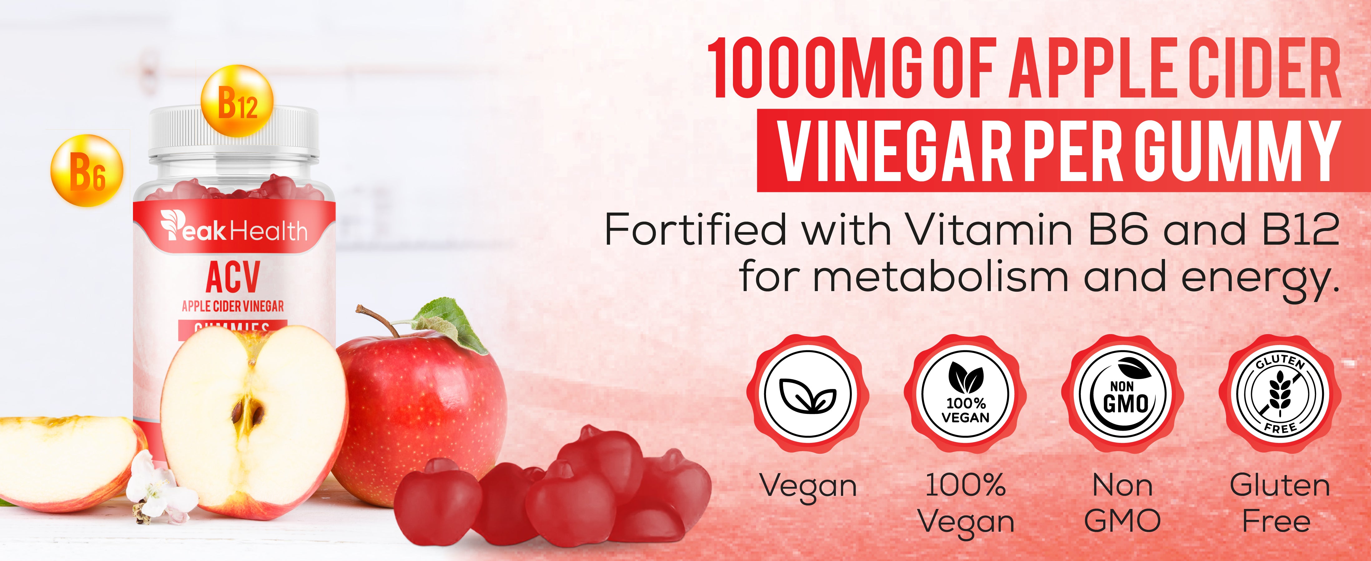 PeakHealth ACV Gummies – Apple Cider Vinegar with Vitamin B12 & Folic Acid