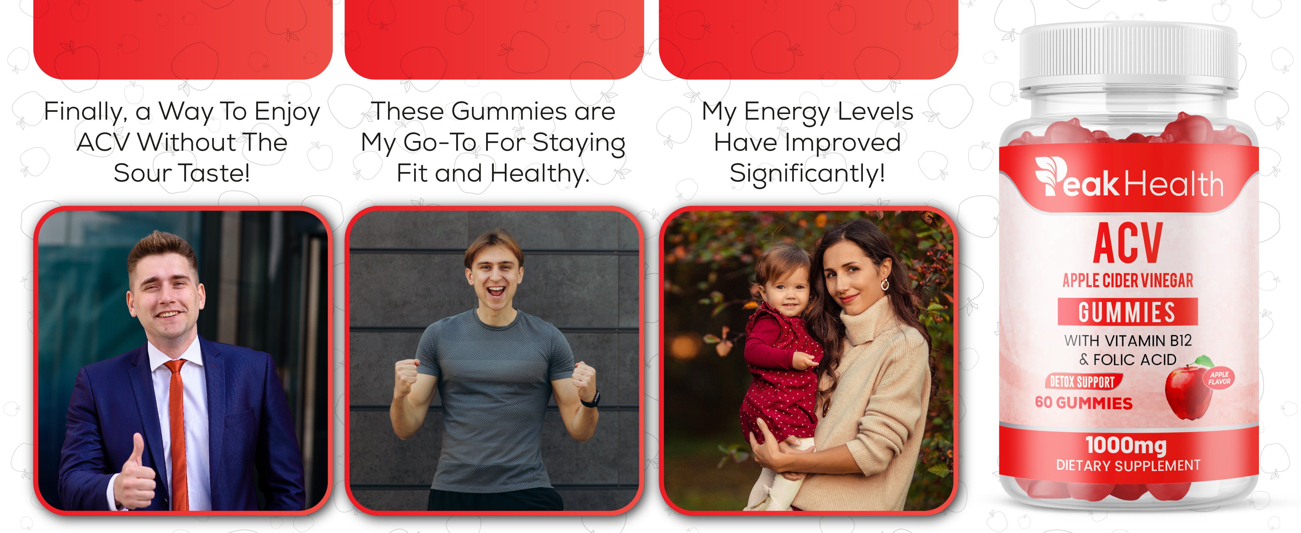 PeakHealth ACV Gummies – Apple Cider Vinegar with Vitamin B12 & Folic Acid