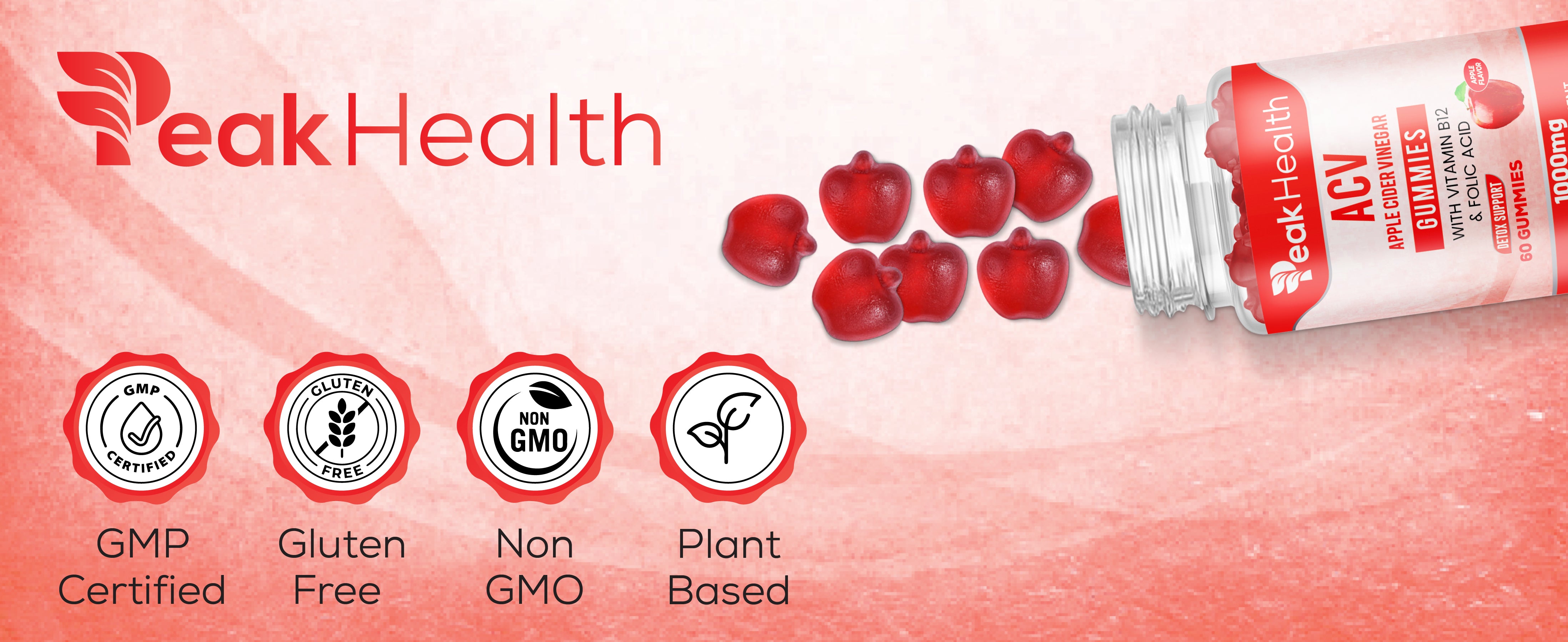 PeakHealth ACV Gummies – Apple Cider Vinegar with Vitamin B12 & Folic Acid