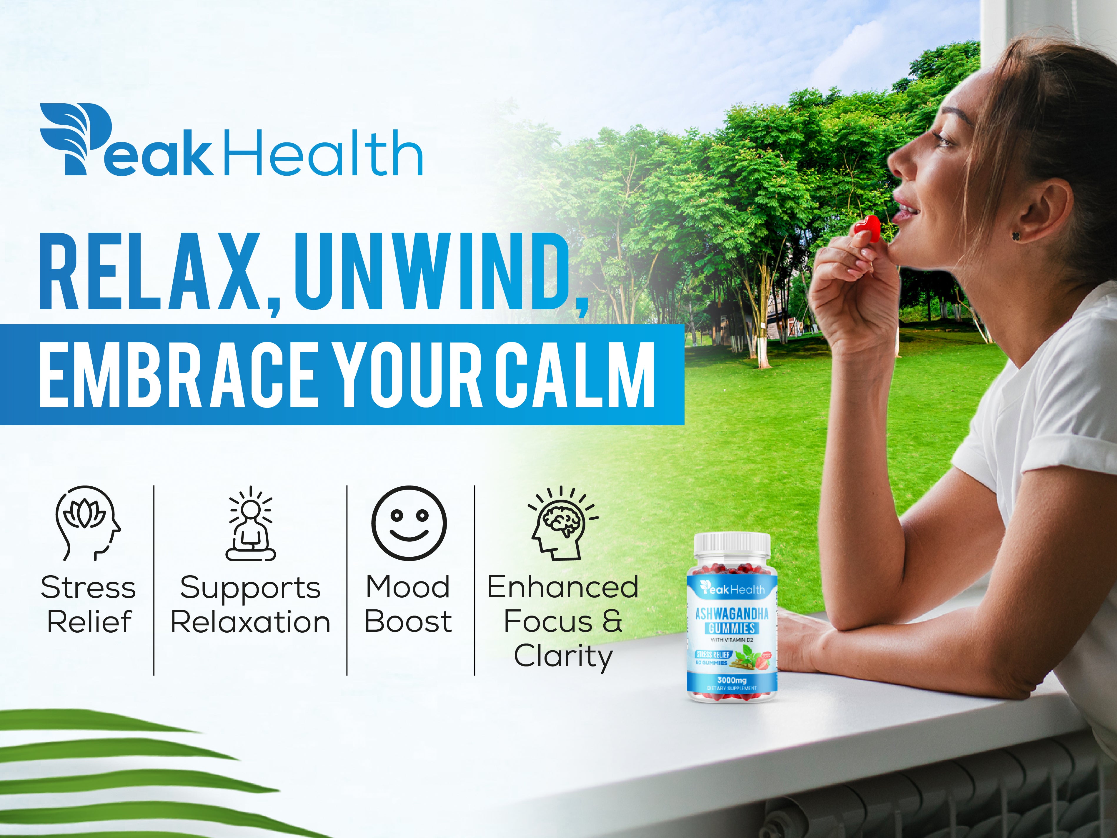 PeakHealth Ashwagandha Gummies – Stress Relief with Vitamin D2