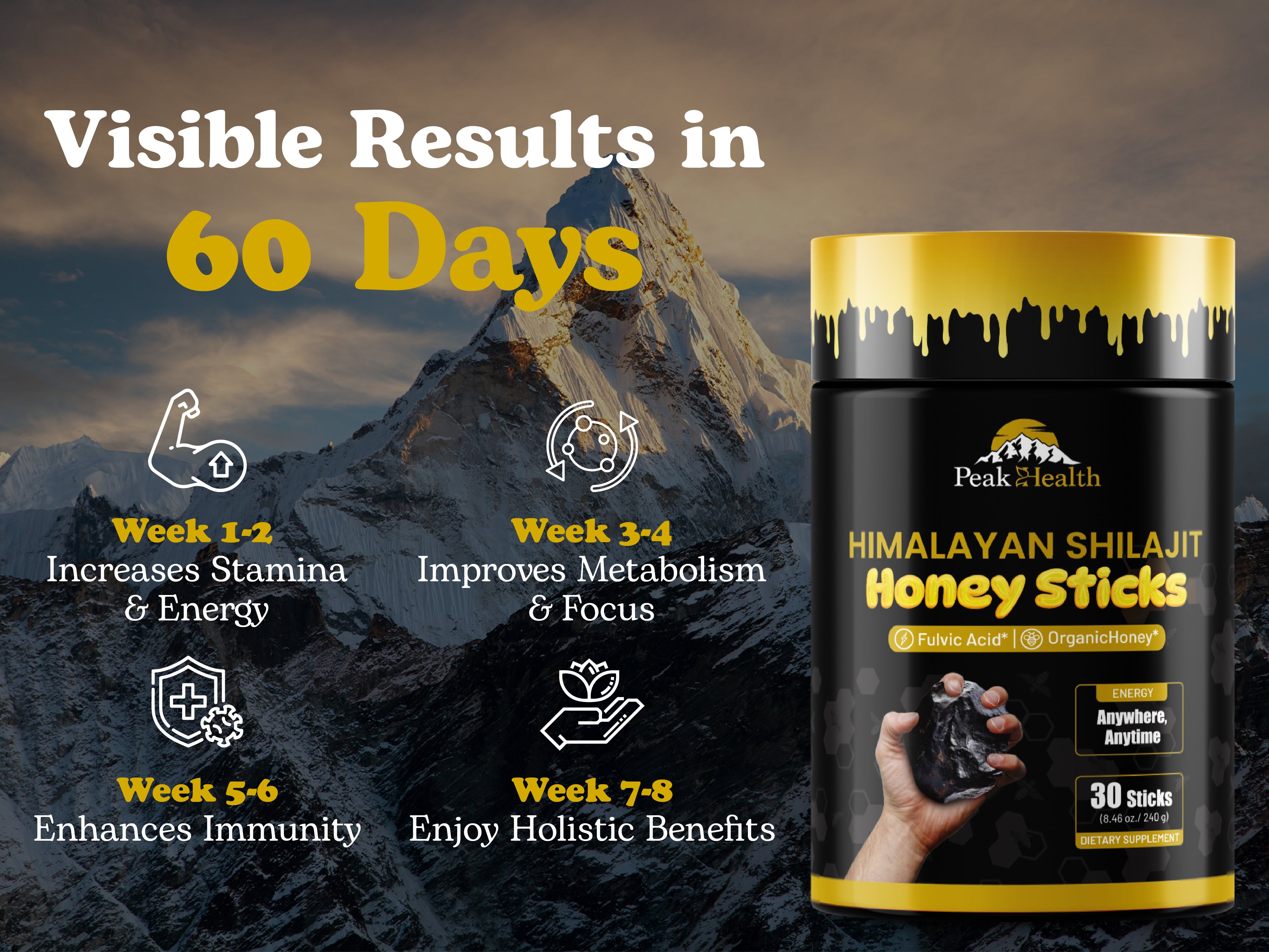 PeakHealth Himalayan Shilajit Honey Sticks – Natural Energy & Vitality Boost