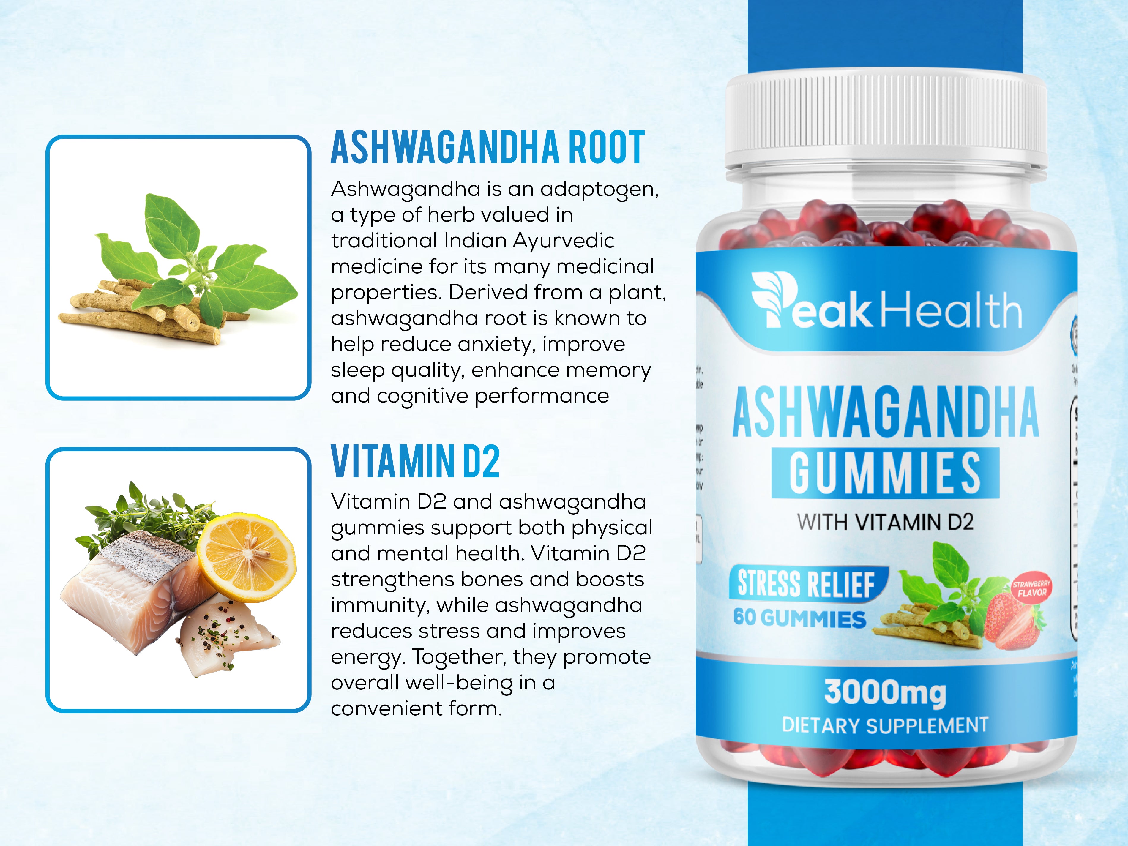 PeakHealth Ashwagandha Gummies – Stress Relief with Vitamin D2