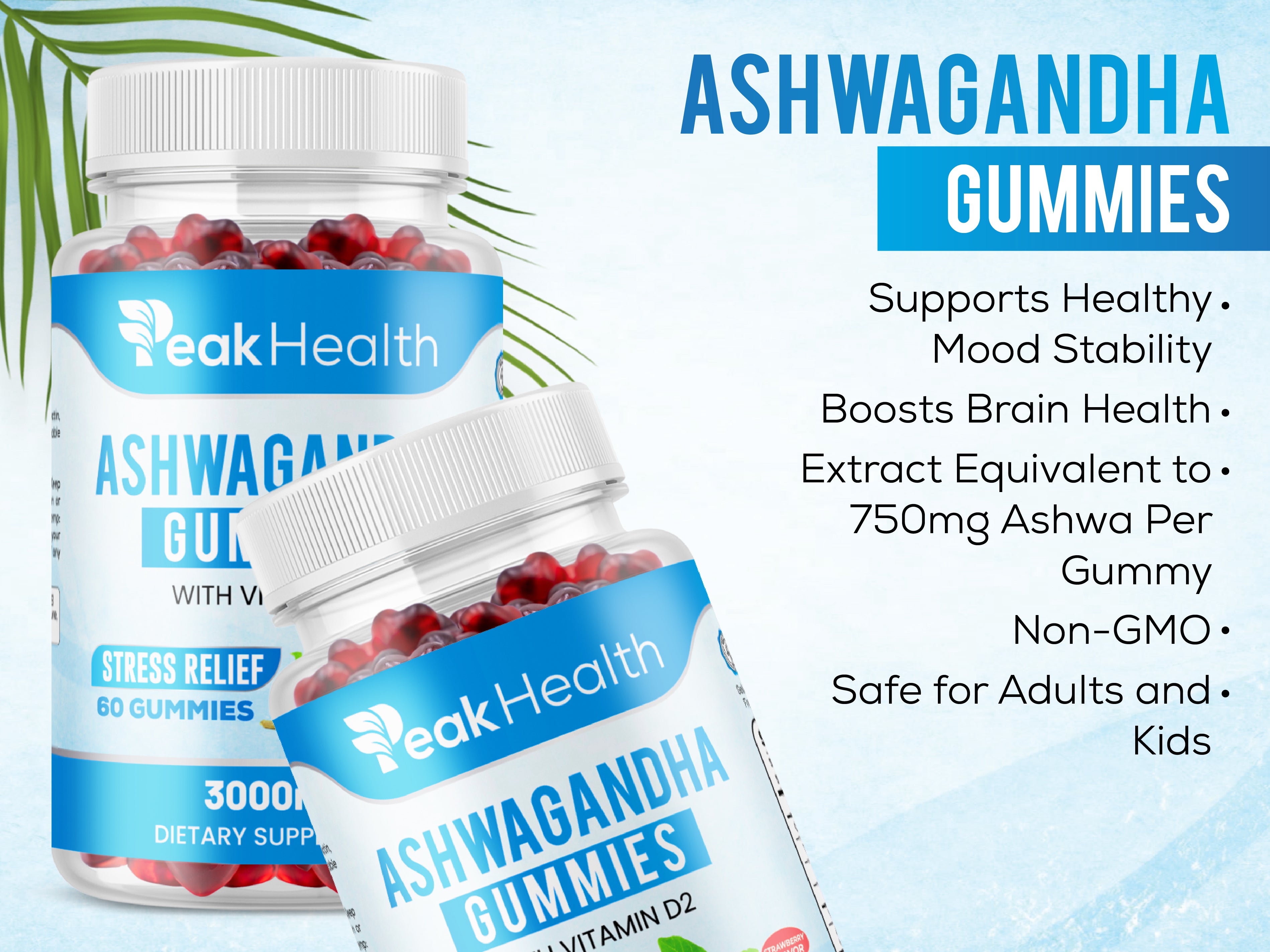 PeakHealth Ashwagandha Gummies – Stress Relief with Vitamin D2
