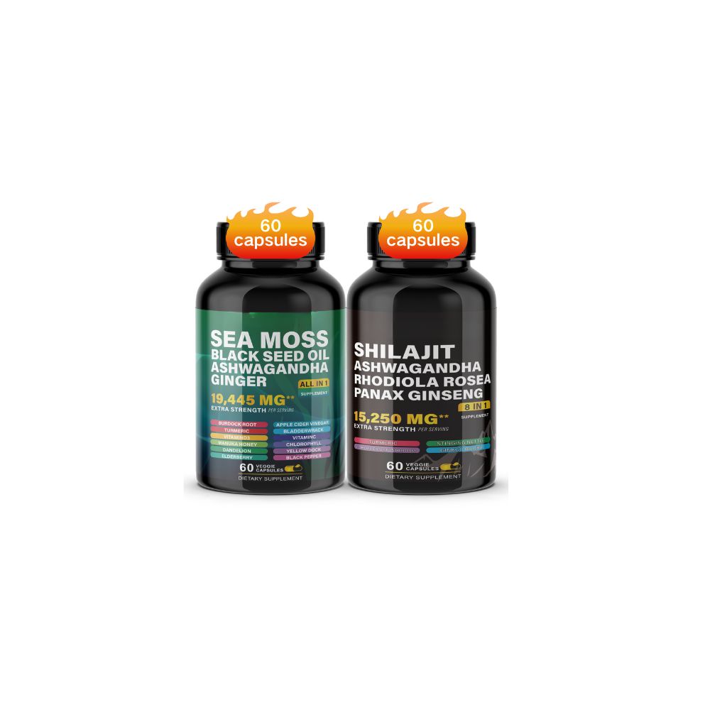 Ultimate Wellness Power Pack - 3-Month Supply of High-Potency Supplements for Energy, Immunity, and Recovery - Boost Your Health with Sea Moss 7000mg, Black Seed Oil 4000mg, Ashwagandha 2000mg, Ginger & Rhodiola 1000mg, and Panax Ginseng 1500mg