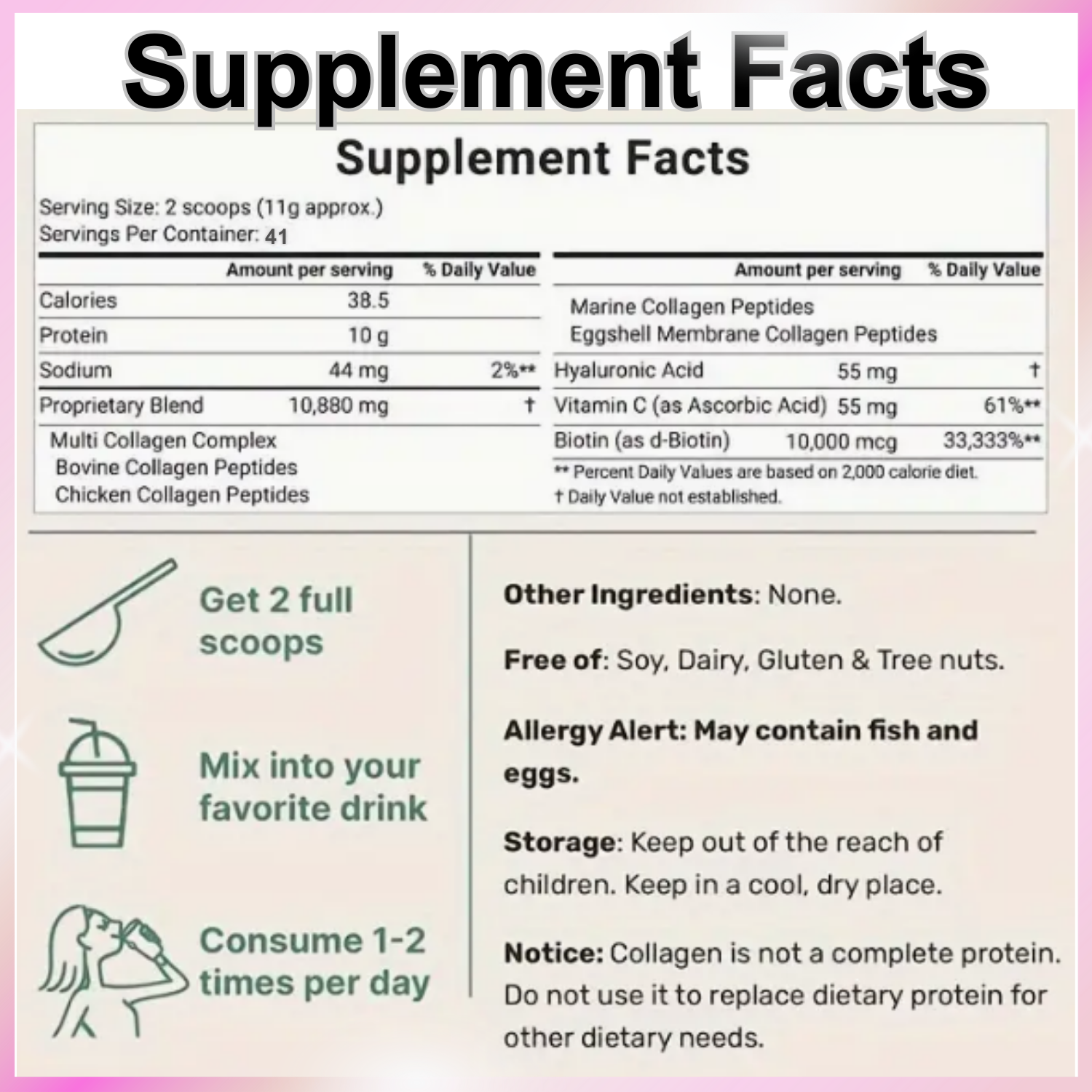 Multi Collagen Protein Powder, 2 Pounds – Type I,II,III,V,X with Biotin, Hyaluronic Acid, Vitamin C – Unflavored Collagen Peptides – Keto & Paleo Friendly, Easy Dissolve, Non-GMO