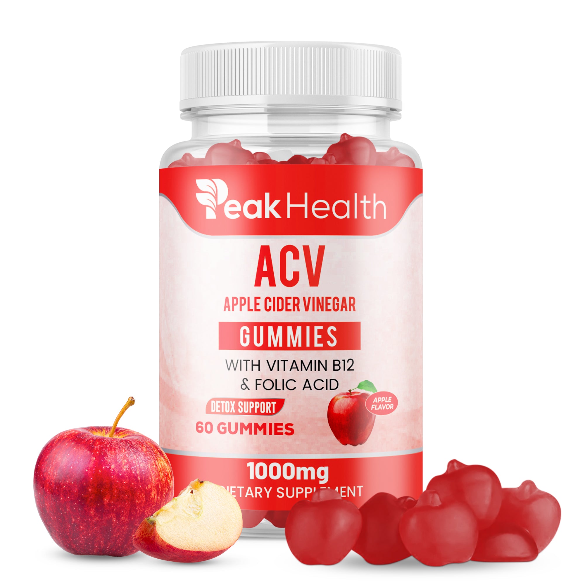 PeakHealth ACV Gummies – Apple Cider Vinegar with Vitamin B12 & Folic Acid