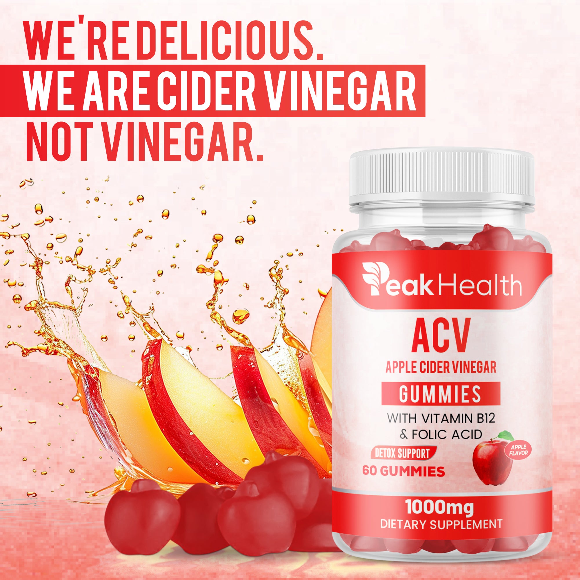PeakHealth ACV Gummies – Apple Cider Vinegar with Vitamin B12 & Folic Acid
