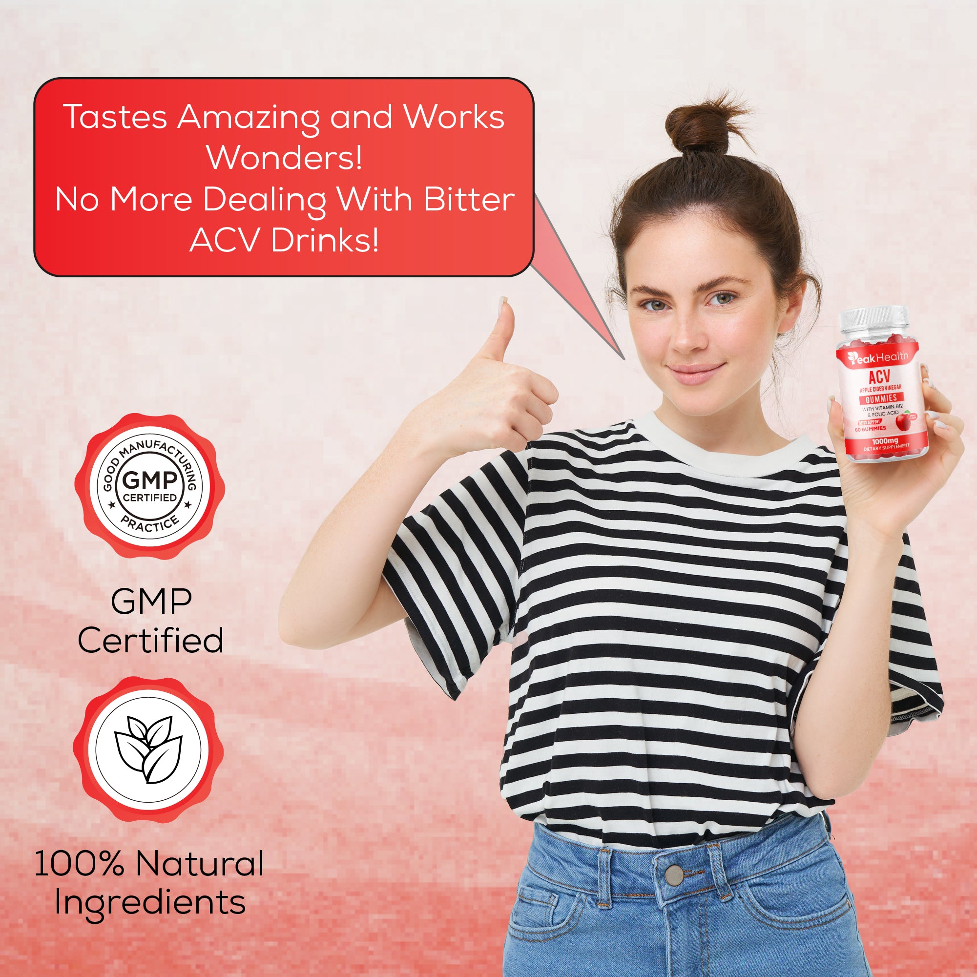 PeakHealth ACV Gummies – Apple Cider Vinegar with Vitamin B12 & Folic Acid