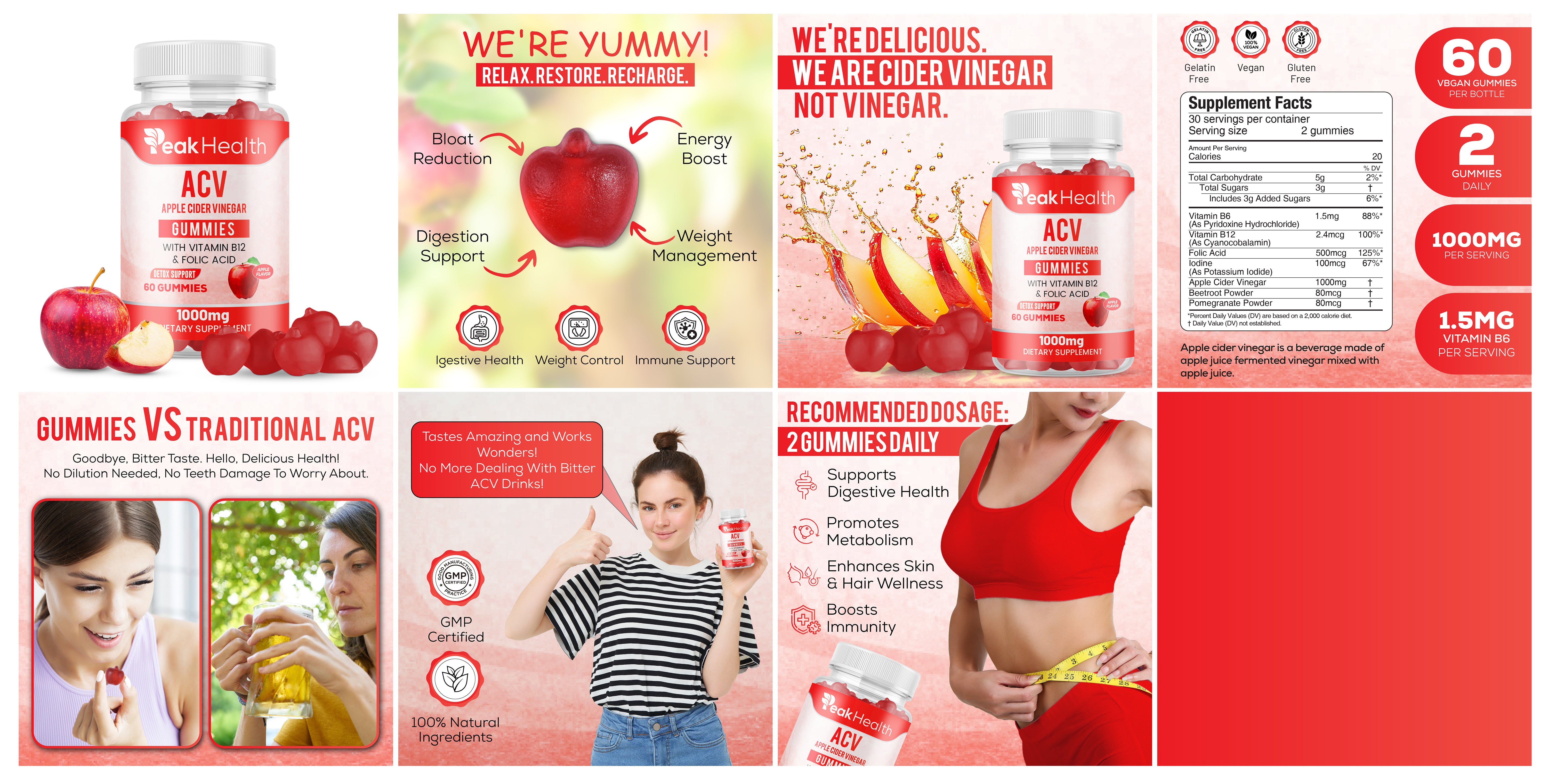 PeakHealth ACV Gummies – Apple Cider Vinegar with Vitamin B12 & Folic Acid