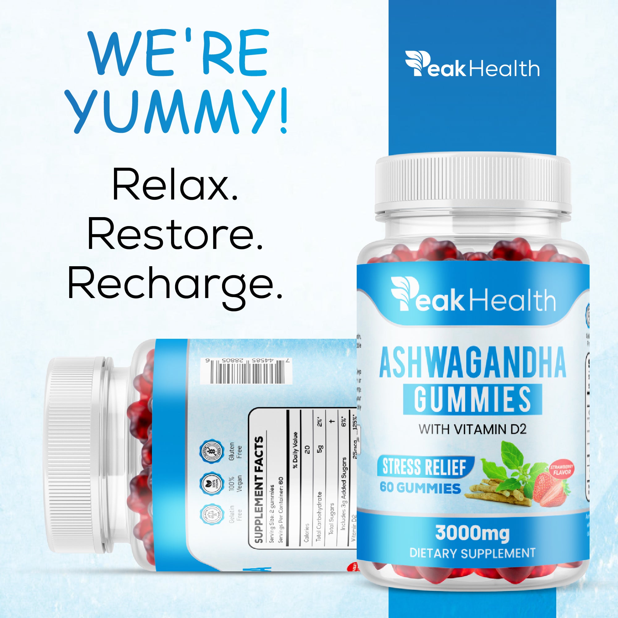 PeakHealth Ashwagandha Gummies – Stress Relief with Vitamin D2