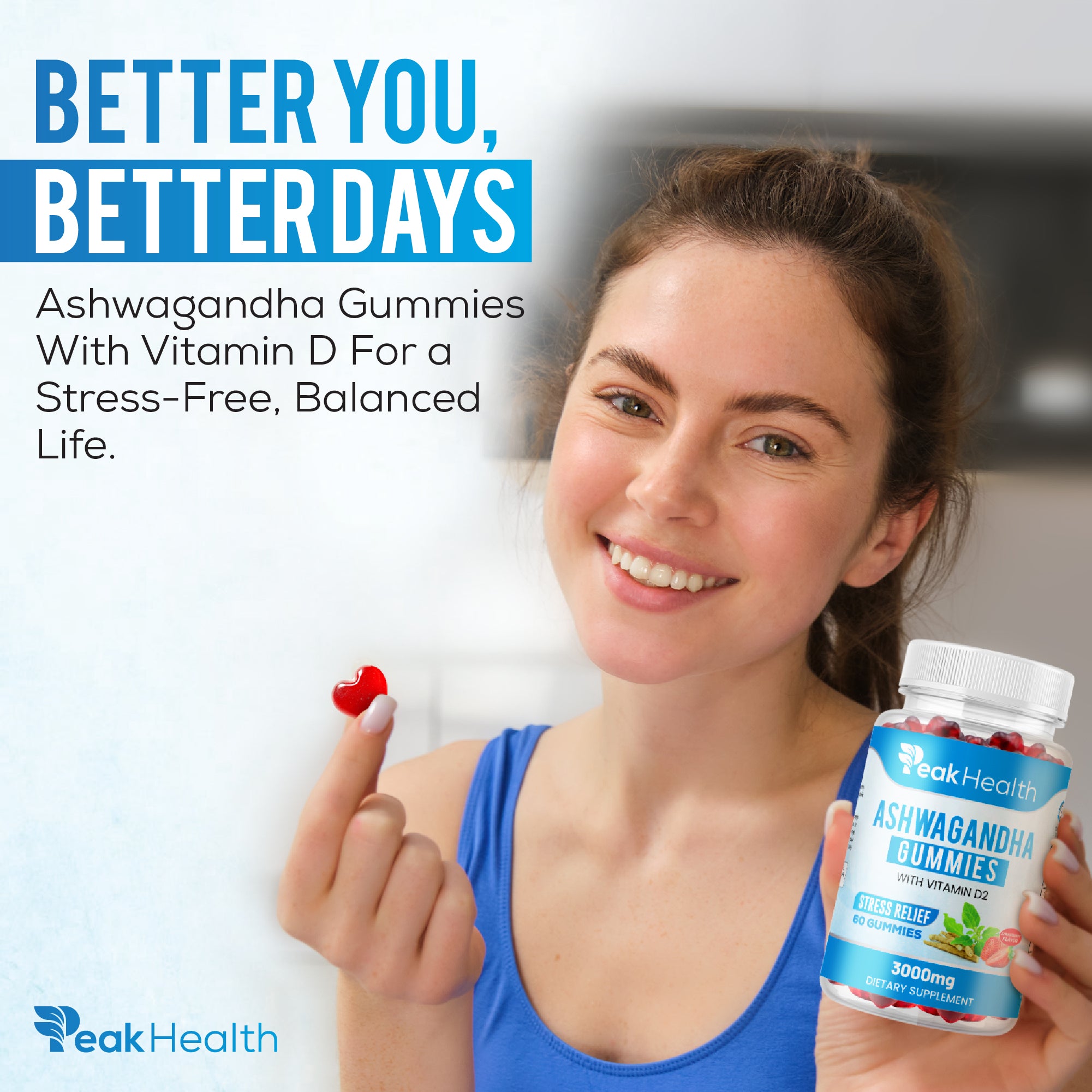 PeakHealth Ashwagandha Gummies – Stress Relief with Vitamin D2