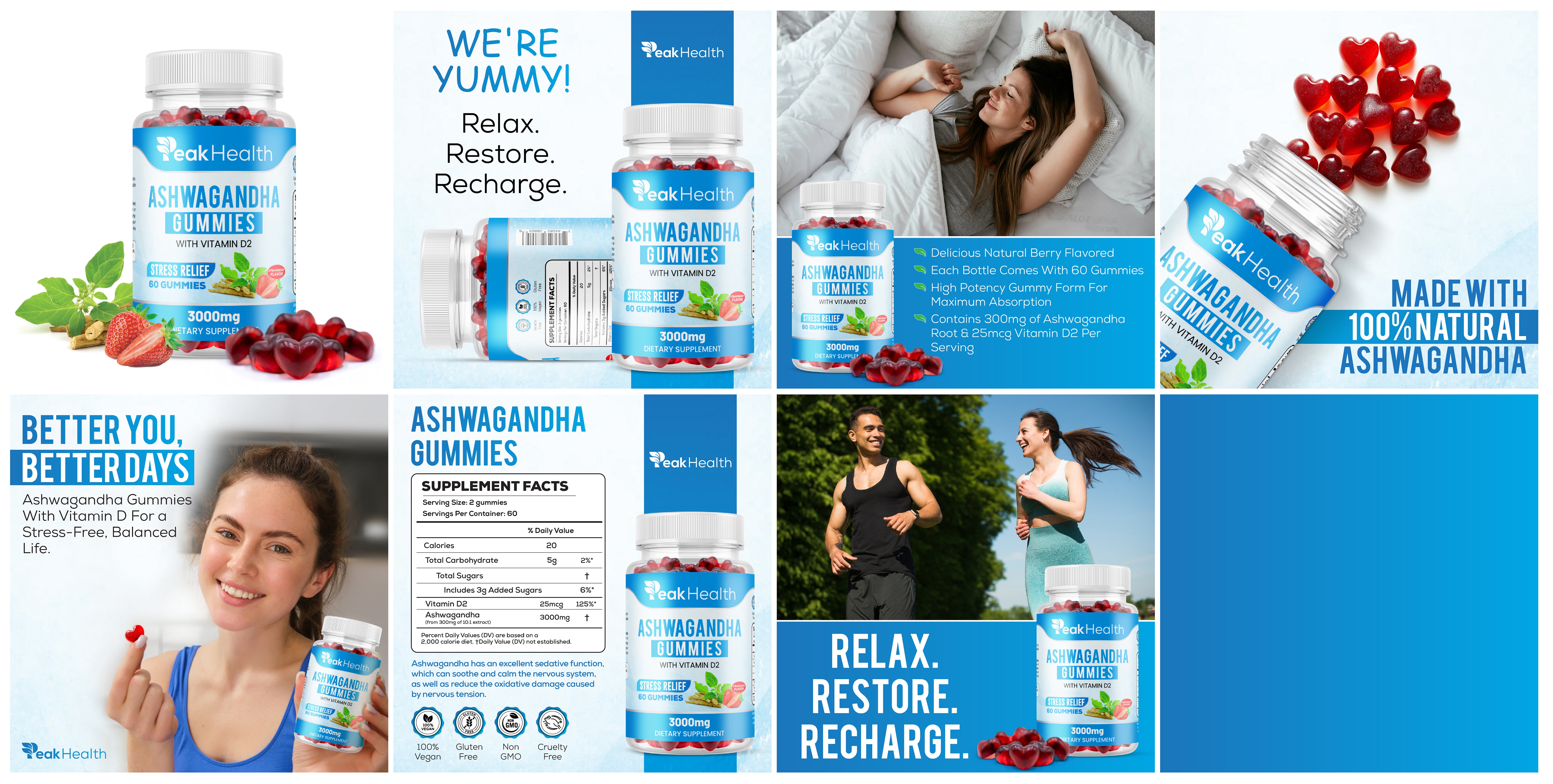 PeakHealth Ashwagandha Gummies – Stress Relief with Vitamin D2