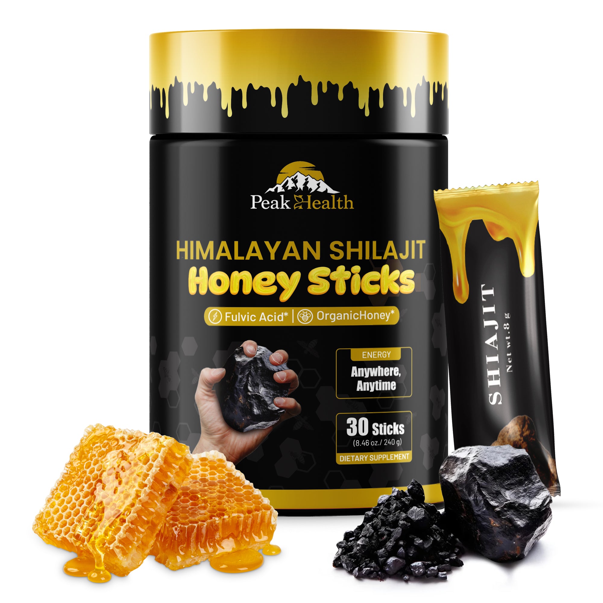 PeakHealth Himalayan Shilajit Honey Sticks – Natural Energy & Vitality Boost