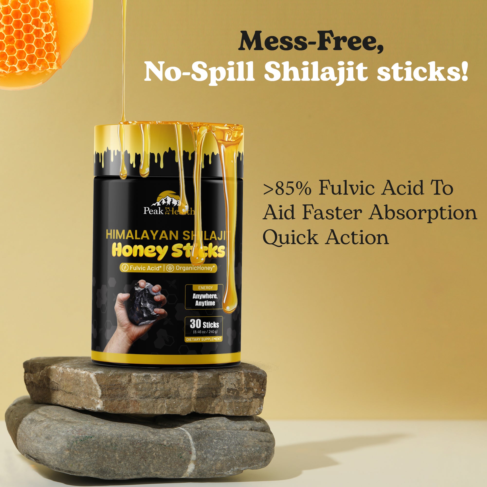 PeakHealth Himalayan Shilajit Honey Sticks – Natural Energy & Vitality Boost