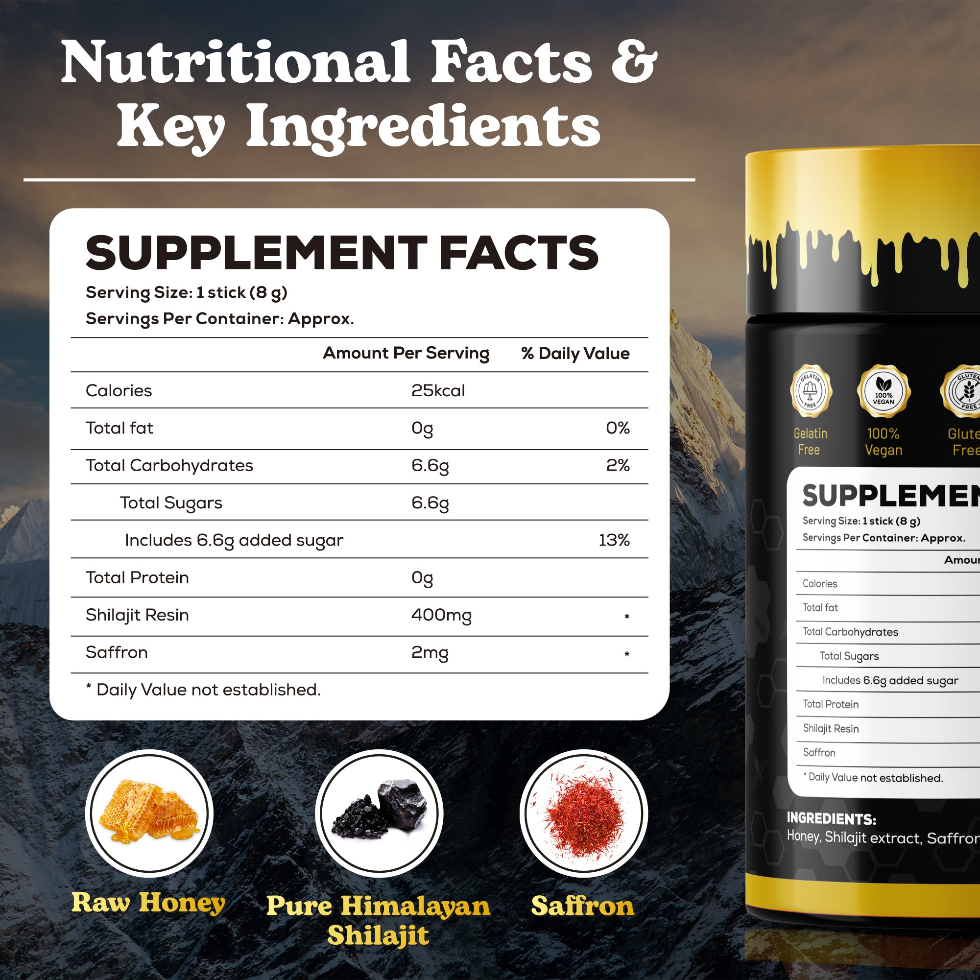 PeakHealth Himalayan Shilajit Honey Sticks – Natural Energy & Vitality Boost