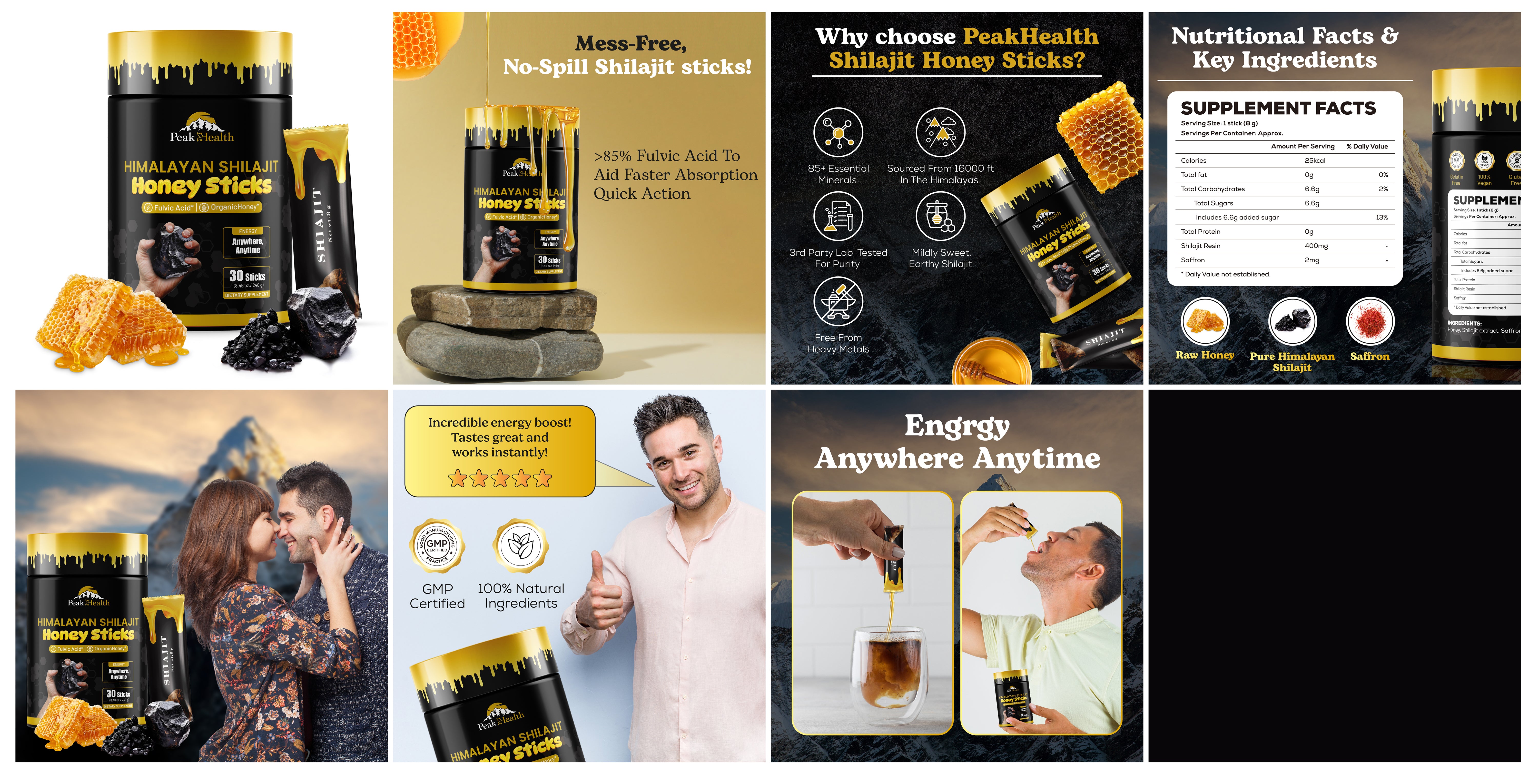 PeakHealth Himalayan Shilajit Honey Sticks – Natural Energy & Vitality Boost